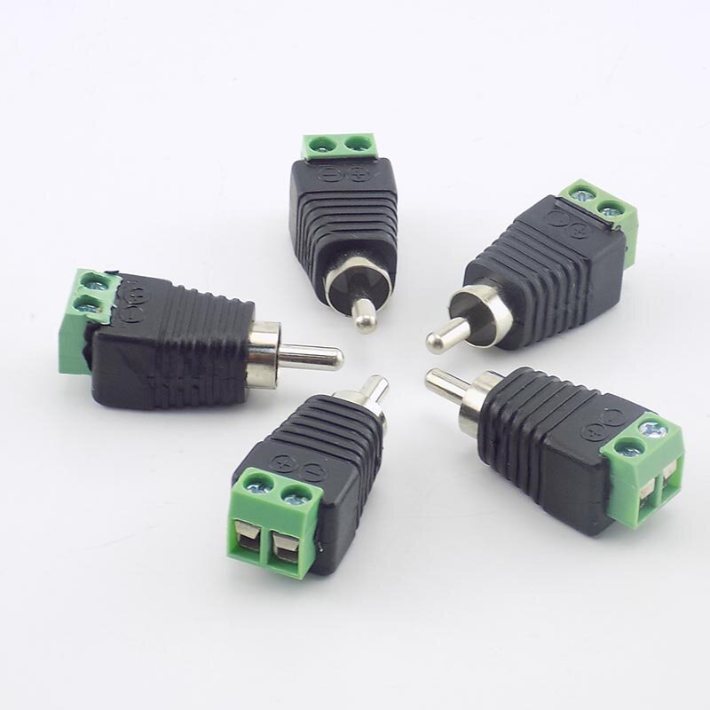 Conector macho RCA a AV para videovigilancia, Conector de cable de altavoz AV a Audio macho, 5 unidades por lote