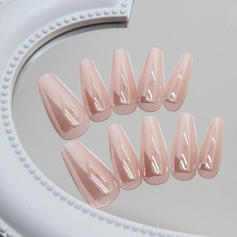 24pcs/set Fashion Detachable Long Square False Nails French Shining Cat Eye Fake Nails Full Cover Press on Nails Nail Tips