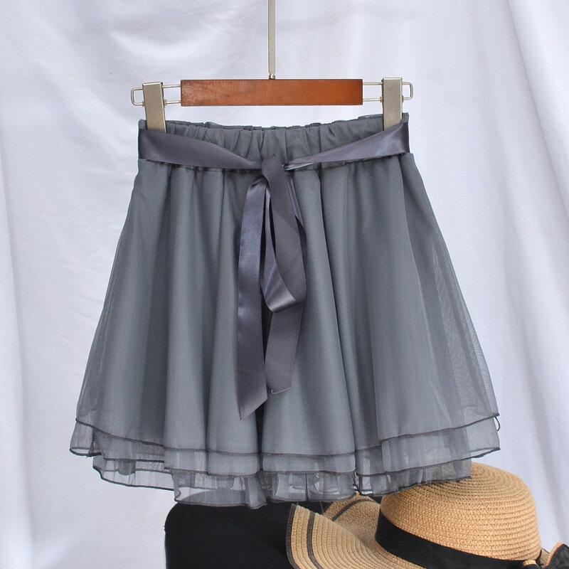 Nighpha-Mini jupe trapèze en mousseline de soie pour femmes, jupes courtes d'été avec short