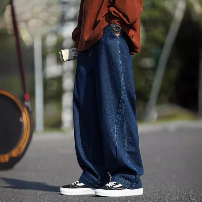 Jeans casual solto masculino, estilo japonês, rua secundária, elegante, simples, retrô, aconchegante, bonito, clássico, charmoso, combina tudo, estudantes