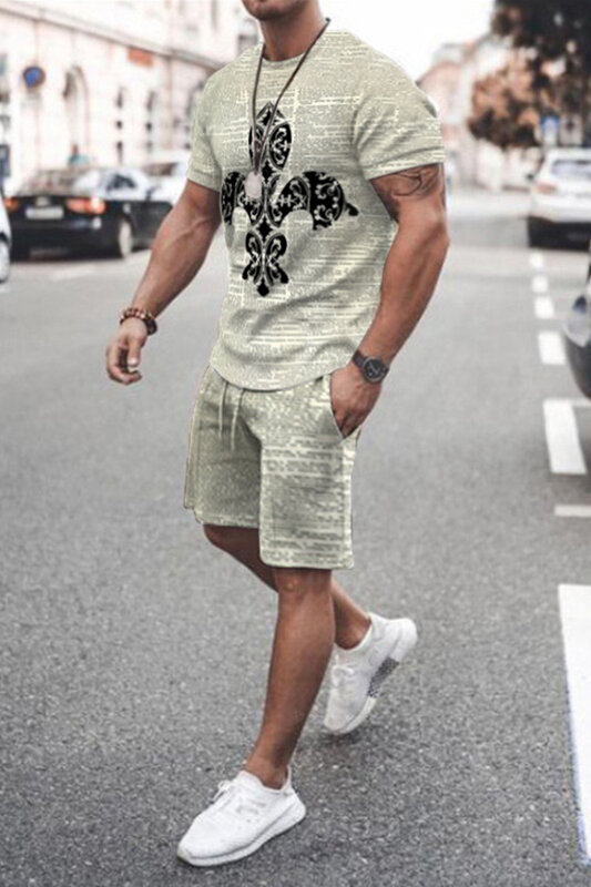 남성용 반팔 티셔츠 반바지 세트, 3D 프린트 2 피스 의상, 운동복, 운동복 스트리트웨어 패션, 여름 세트