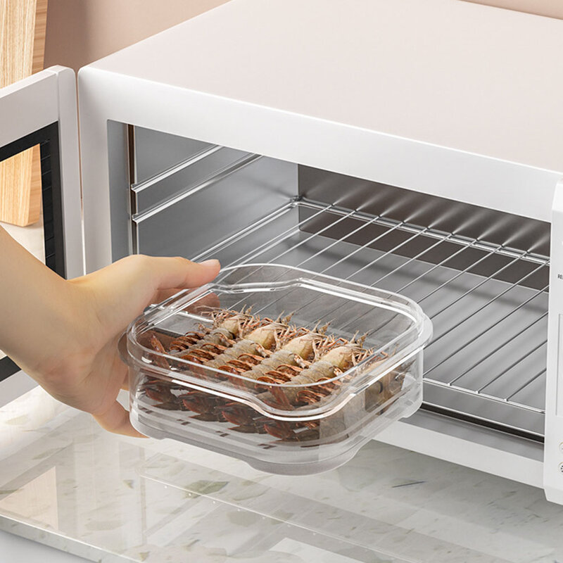 กล่องที่จัดเก็บในตู้เย็นตู้เย็นจัดภาชนะบรรจุอาหารสดปิดสนิทพร้อมฝากล่องผลไม้ผักสด keranjang tirisan จัดระเบียบ