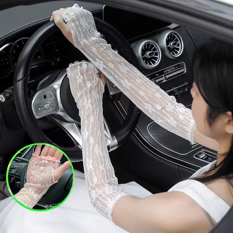 Summer Lace Sun Protection Arm Sleeves Women's Loose Ice Sleeve Fingerless Gloves