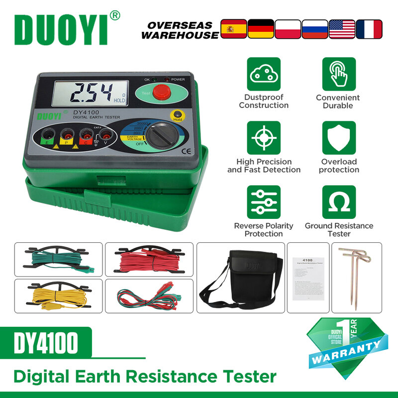 DUOYI DY4100 multimetro digitale megohmmetro Tester di resistenza di terra terra 0-2000 Ohm Tester di resistenza del misuratore Megger