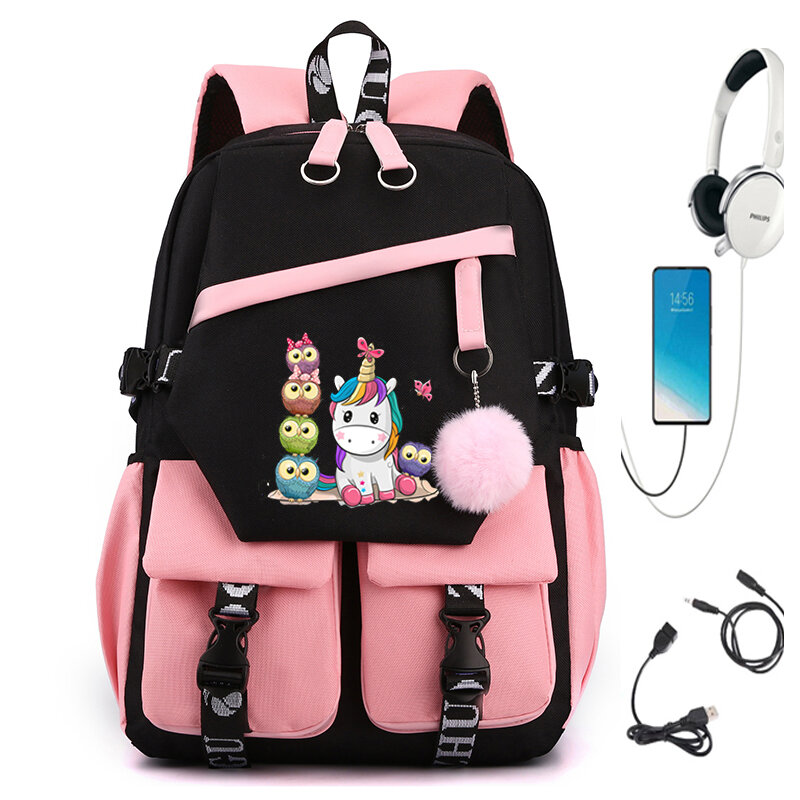 Urocze damskie plecaki wodoodporne z wieloma kieszeniami tornister Cartoon miś Student bookback USB Port Bagpack Laptop Unisex Mochila