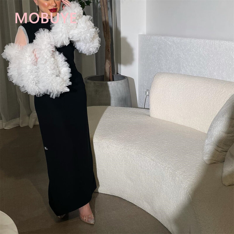 MOBUYE gaun pesta leher O wanita, gaun malam elegan modis panjang selutut Dubai 2024
