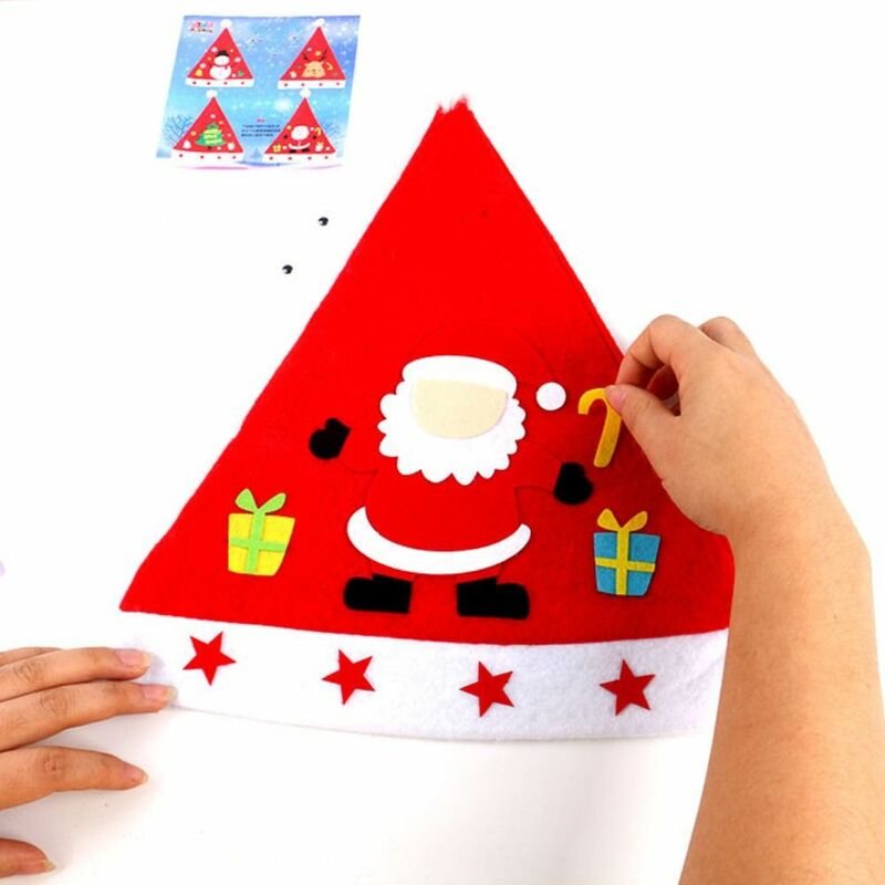 قبعة سانتا مصنوعة يدويًا من القماش غير المنسوج للأطفال ، الأياكة ، فنون الكريسماس ، البطريق ، شجرة عيد الميلاد ، لعبة ذاتية الصنع