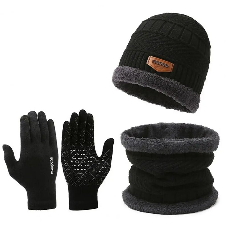 Non-slip Gloves Men's Winter Hat Scarf Gloves Set Thick Knitted Warm Outdoor Cycling Cap with Windproof Gloves for Winter