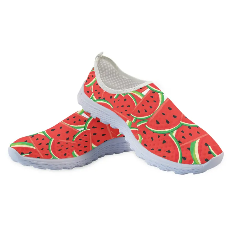 Melancia padrão confortável malha sapatos, mocassins impressão de frutas, verão ao ar livre respirável tênis, sapatos casuais, novo