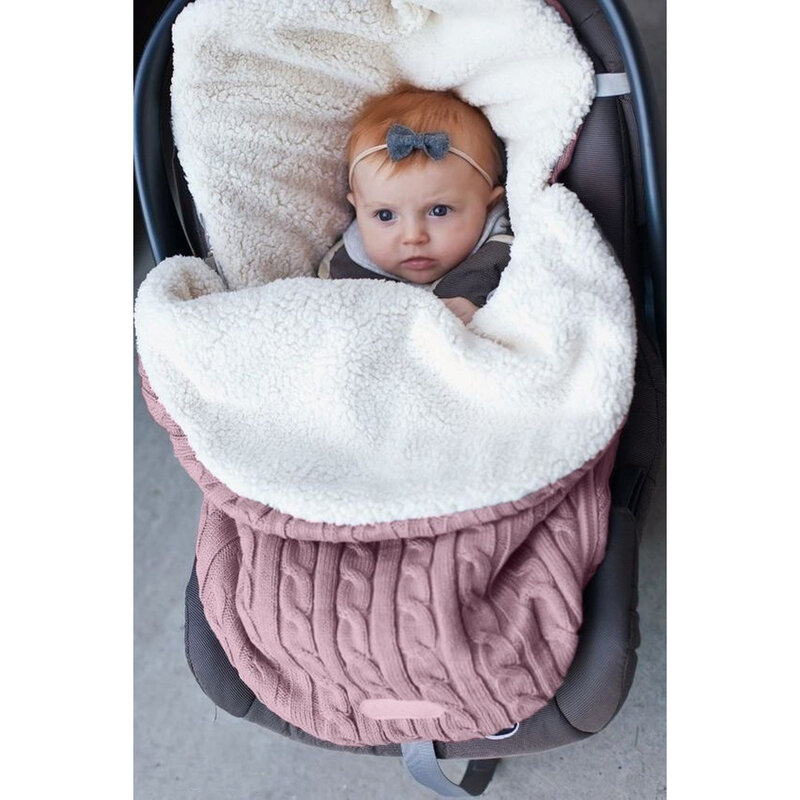 Newborn Baby Sleeping Bags Winter Stroller Blanket Footmuff Thick Soft Warm Knitted Crochet Wool Swaddle Wrap Infant Sleep Sack