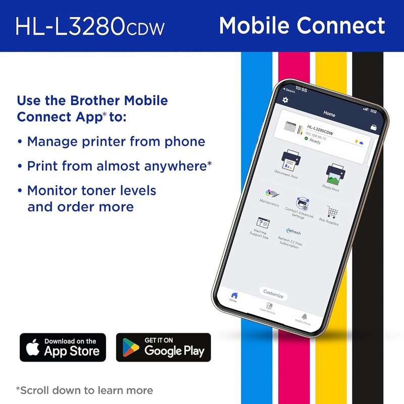 HL-L3280CDW Wireless Compact Digital Color Printer with Laser Quality Output, Duplex, Mobile Printing & Ethernet