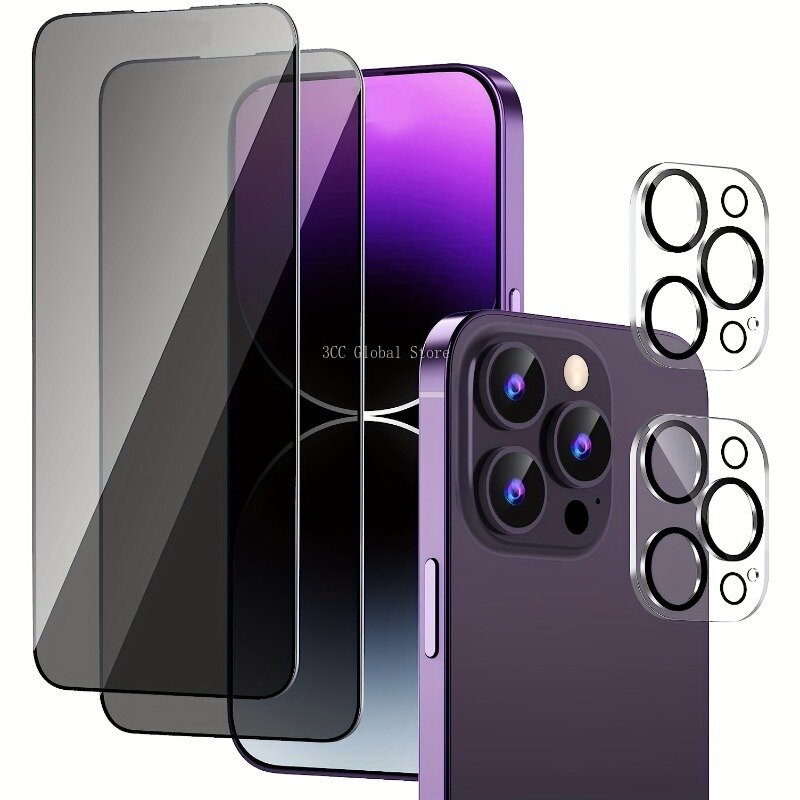 Protector de pantalla de privacidad con 2 paquetes, cubierta completa de lente de cámara, protección de vidrio para IPhone 11 Pro Max 12 13 Mini 14 15 Plus, 2 paquetes
