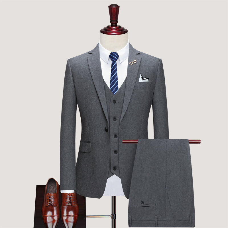 Chaqueta de S-5XL para hombre, chaleco y pantalones de ocio para oficina, traje informal de negocios, vestido de novia, traje de fiesta, negro, marrón, gris