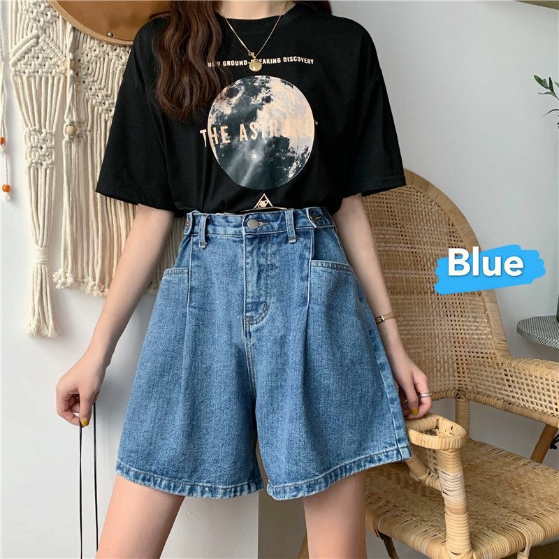 Instagram Denim Shorts, Loose Fitting Women's Summer New Retro High Waisted Wide Leg Pants Slimming and Versatile Hot Pants