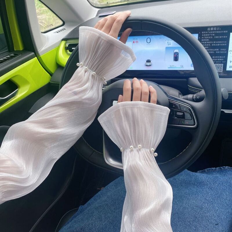 Guanti trasparenti con maniche in seta di ghiaccio manicotti da guida lucidi in pizzo maniche da ciclismo protezione solare maniche da sole estive