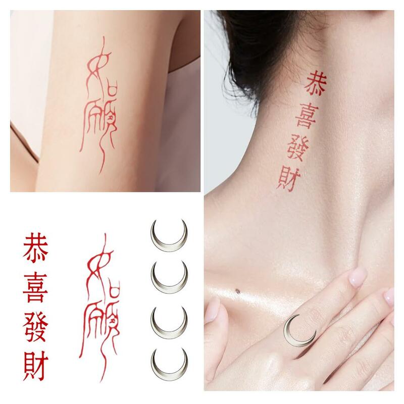 Pegatinas de tatuaje desechables de larga duración, patrón de personaje chino rojo, tatuaje impermeable, pegatina O4K9