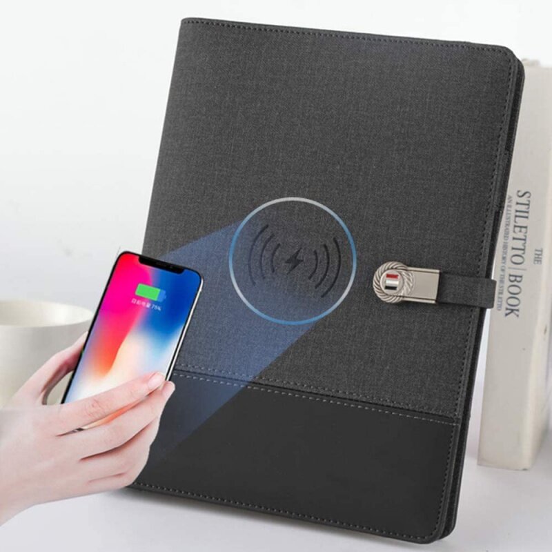 Customized product.A5 Notebook Custom Logo Diary 8000mah Wireless Charging Powerbank Notebook with USB