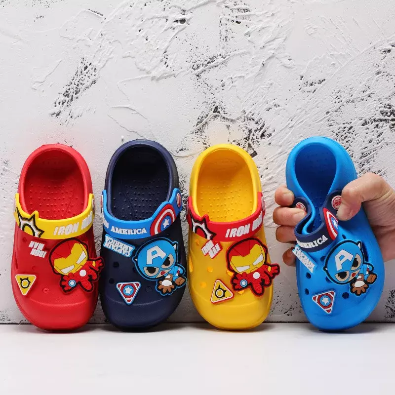 Zapatos de jardín para niños, sandalias de dibujos animados de Iron Man, Spider-Man, zapatillas de verano para niños, sandalias de playa antideslizantes para interiores, 150-200