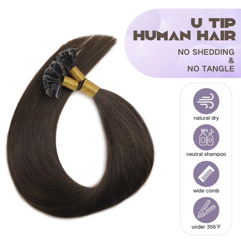 Gerade u Spitze Haar verlängerungen menschliches Haar #2 dunkelbraunes menschliches Haar remy u Spitze menschliches Haar verlängerungen Strähnen/Packung Nagel haar