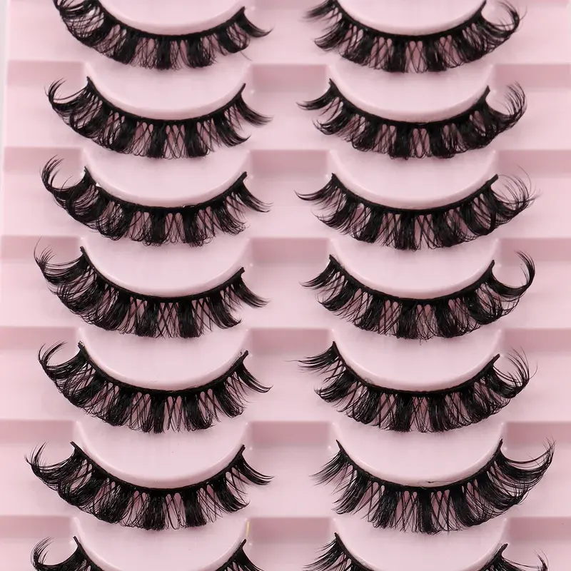 10 Pairs Russian Strip Lashes D Curl Fake Lashes Natural Look Fluffy Volume Wispy Russian Lashes 3D Effect Fake Eyelashes