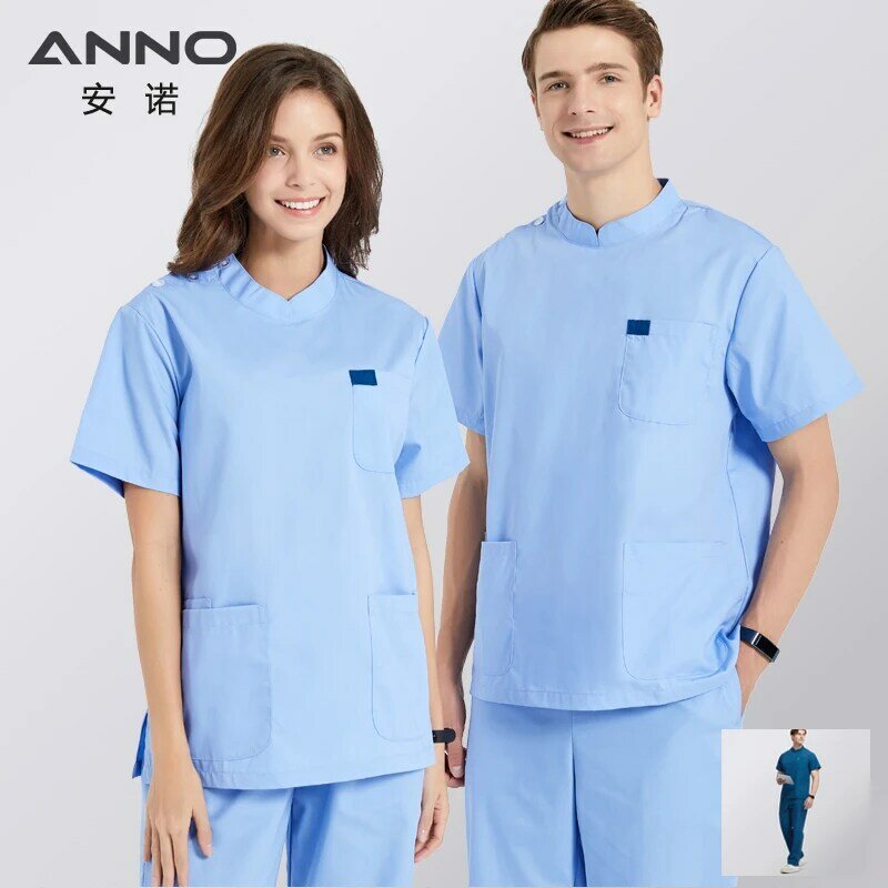 ANNO 블루 스크럽 의류 간호사 유니폼, 예쁜 치과 세트 병원 의류 세트, 상의 하의 작업 세트