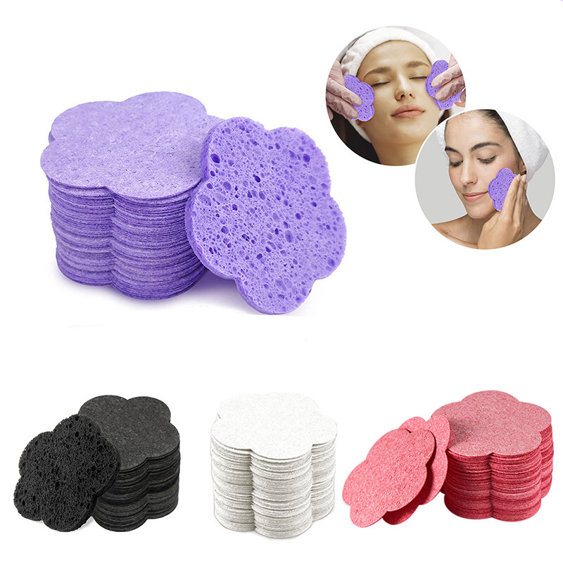 Celulose Natural Rosto Limpeza Esponja Pad, Plum-Shaped, Máscara Esfoliante, Massagem Facial Spa, Remoção de Maquiagem, 20 pcs, 50 pcs
