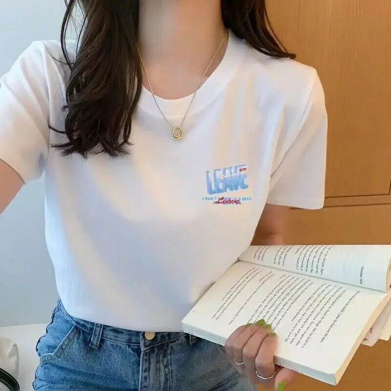 Letnia biała koszulka damska z krótkim rękawem ulzzang wszechstronna luźna koszulka z długim rękawem Harajuku BF top trend