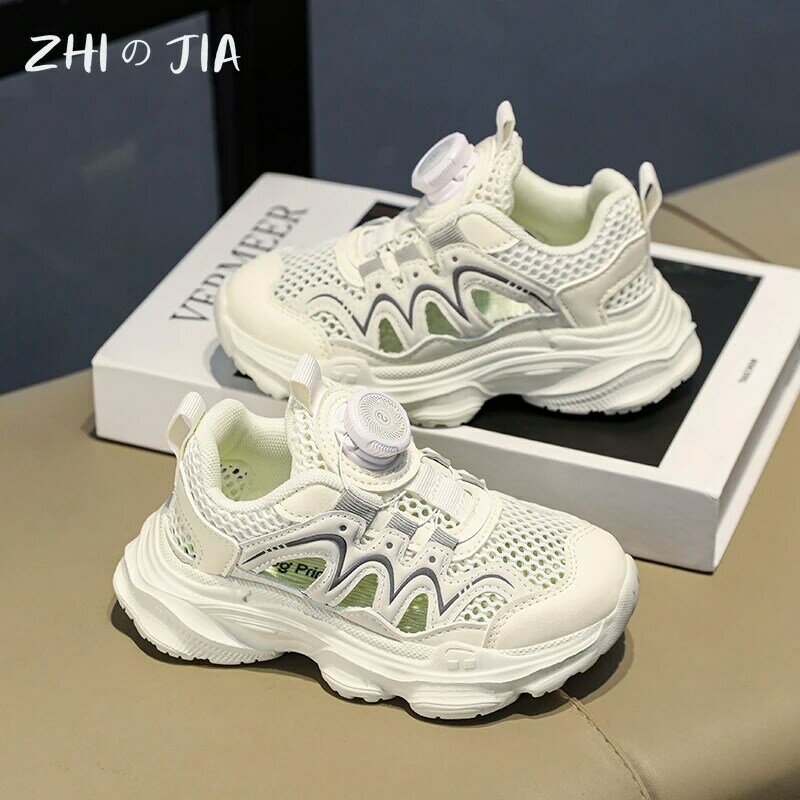Sandal anak laki-laki dan perempuan, Sneaker rongga putih kecil trendi jala bernafas ringan musim panas
