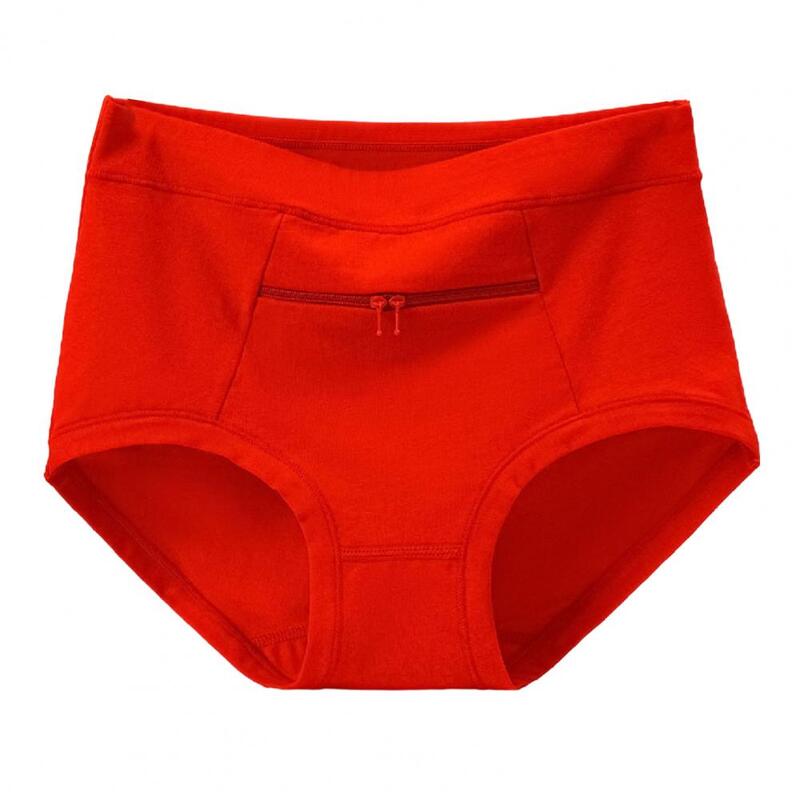 Women Underwear Anti-theft Zipper Pocket High Waist Stretch Breathable Cotton Middle-aged Mom Grandma Brief Panties Underpants