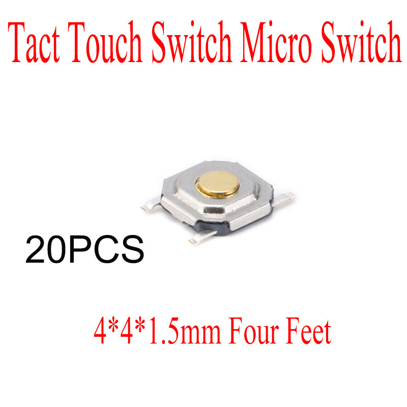 20 pces 4*4*1.5mm quatro pés tato interruptor de toque botão de silicone micro interruptor botão de pressão