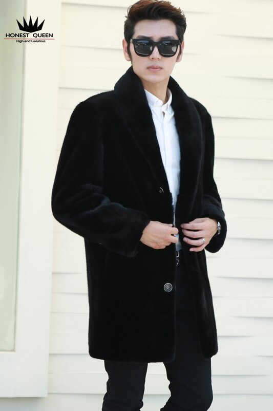 Preto natural real masculino casaco de vison longo lapela moda quente casaco de pele de vison cavalheiro de alta qualidade grande tamanho de pele personalizado