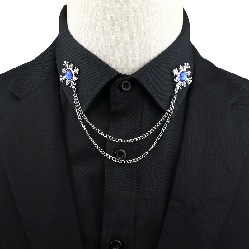 Mode homme gland broche pour homme costume chemise col cristal croix chaîne revers épingle strass rétro accessoires de mariage