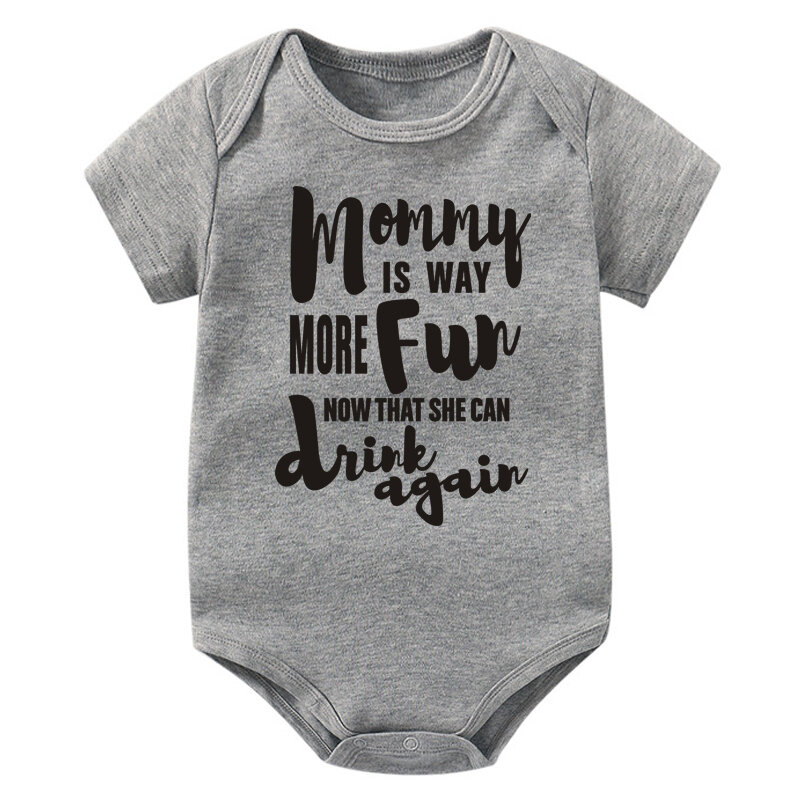 Baby Fashion Summer Infant Girls Boy Casual Mommy Is More Fun Now That She Can Drink Again Funny Black Bodysuits Jumpsuit
