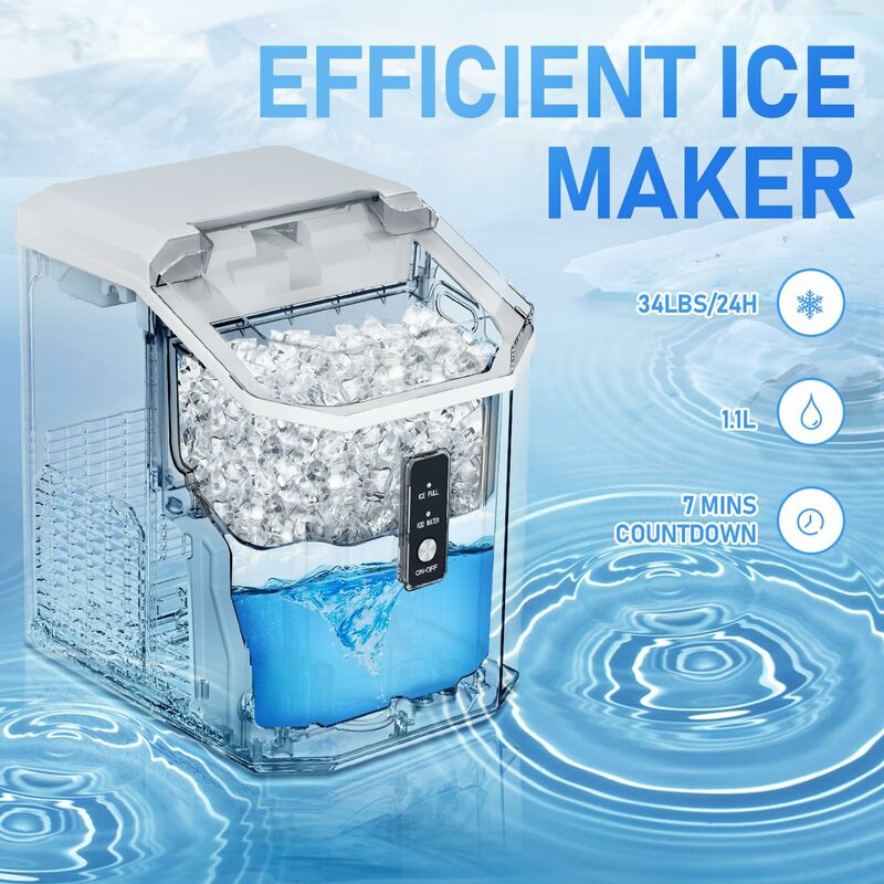 Nugget Ice Maker Countertop, Crushed Chewable Ice Maker, Self Cleaning Ice Makers with One-Click Operation, 34Lbs/24H,