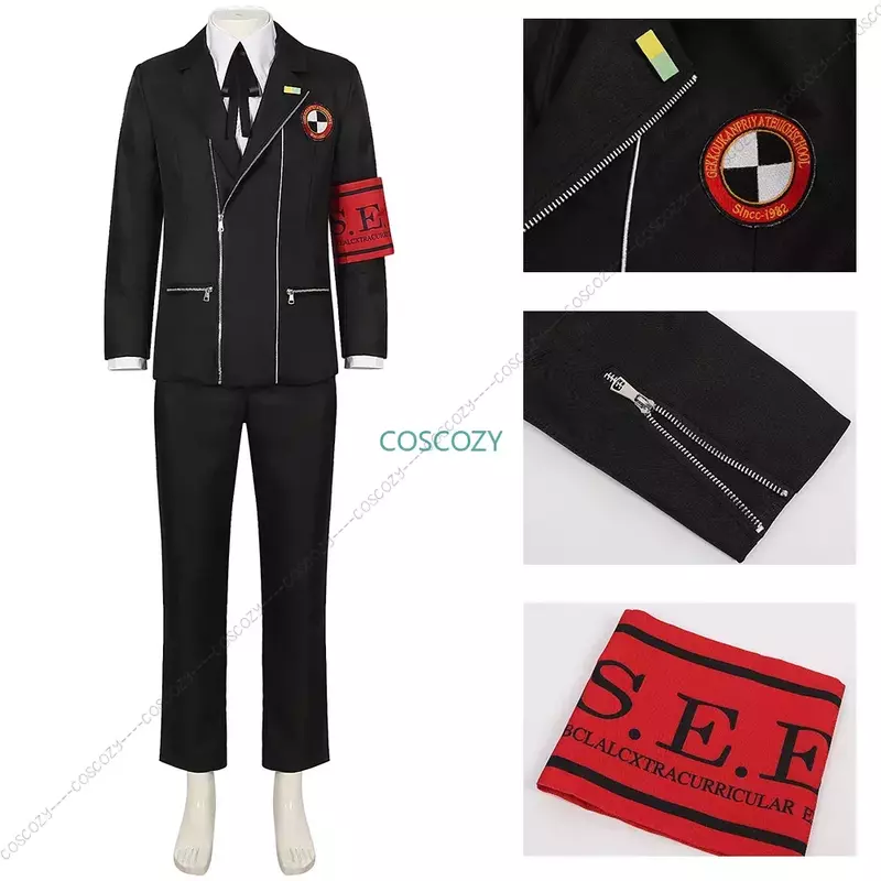 Костюм для косплея из игры P3 Makoto Yuki, парик геккоукана, школьная форма с вышивкой, черный костюм, брюки, рубашка, Ежедневное ношение, подарки