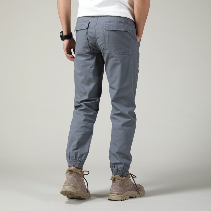 Мужские осенние однотонные повседневные брюки, прямые свободные брюки-карго до щиколотки, уличные штаны для бега, спортивные брюки