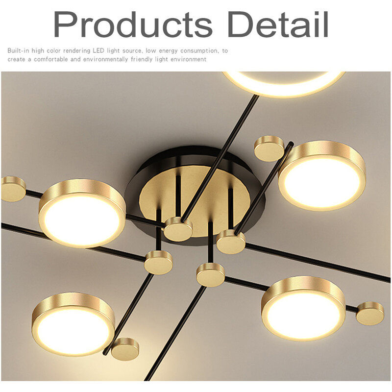 Lámpara colgante de techo con Control remoto para el hogar, luz LED moderna de estilo nórdico, color dorado y negro, accesorio de iluminación con atenuación