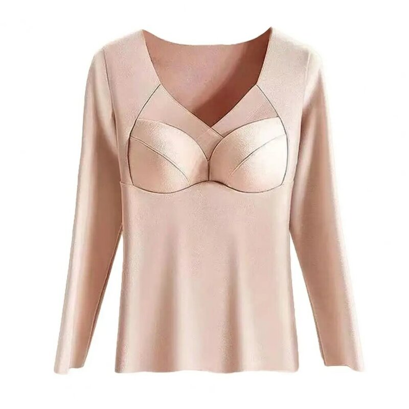 Women Thermal Top Thermal Top Cozy V-neck Padded Winter Top for Women Thick Plush Warm Pullover with Heat-locking for Ladies