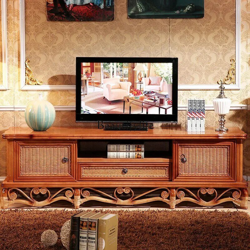 Madeira maciça bola TV armário, mobília do Rattan, 2 m, sala de estar, apartamento pequeno