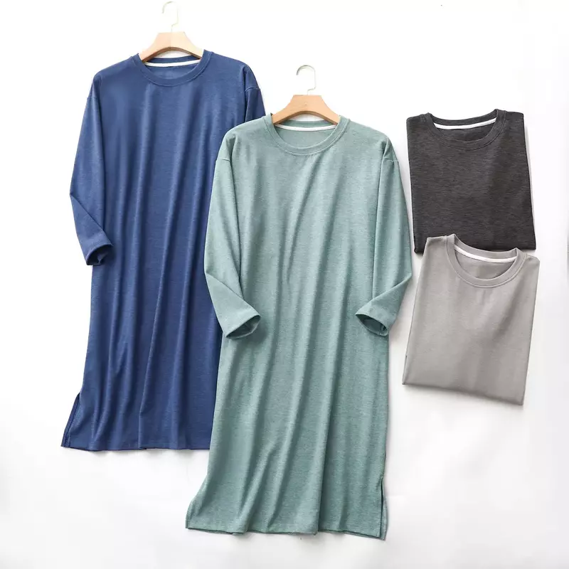 And Size Night Dress Men's Winter Sleep Long Plus Plain Men One-piece Nightshirt Clothes Home Pajamas Autumn Thickened Sleeved
