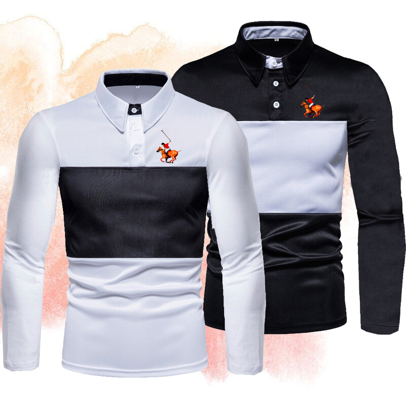 봄/가을 남성 폴로 셔츠, 캐주얼 칼라 패션 탑 긴 소매 대비 티셔츠
