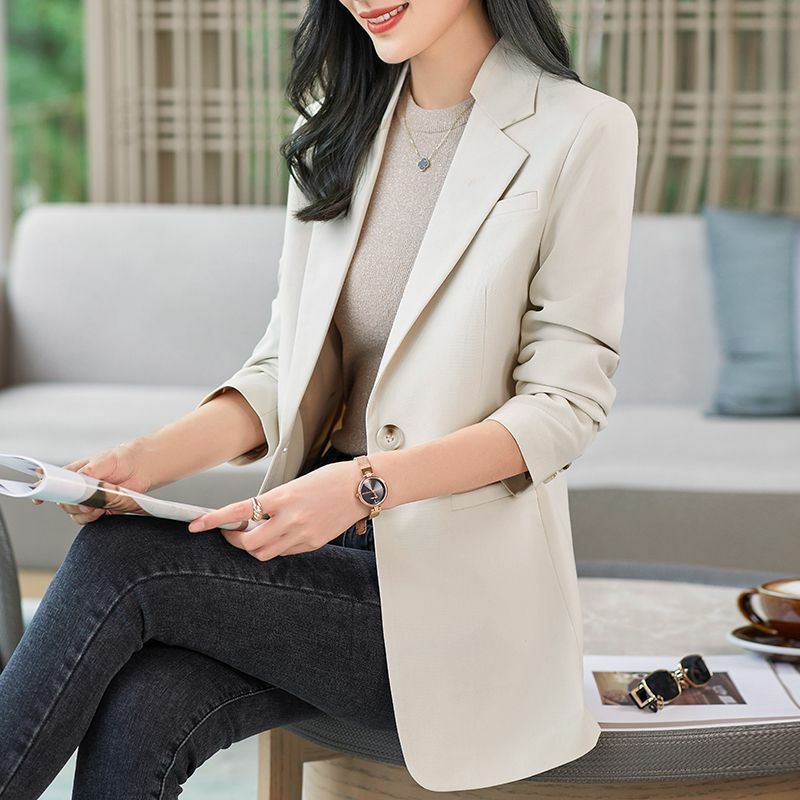 Casaco clássico manga comprida para senhora do escritório, top elegante e chique, simples e versátil, confortável e glamoroso, nova moda