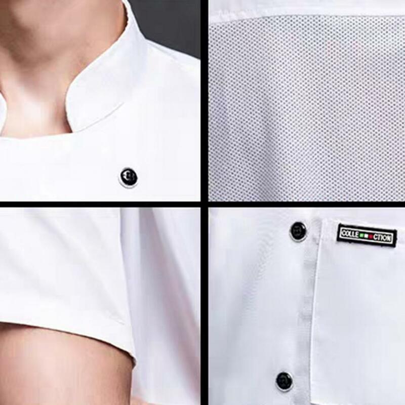 Unisex Kochhemd Küche Kurzarm Stehkragen weiche Brusttasche schmutz abweisend lose Küchen oberteil Koch uniform