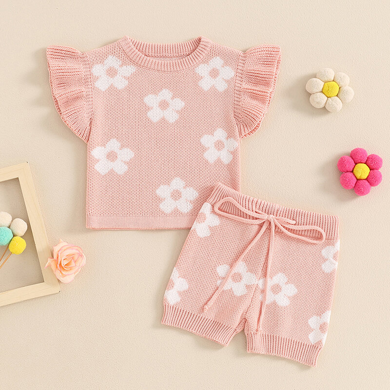 Летняя одежда для новорожденных девочек, цветочный топ с оборками, эластичные шорты, милая одежда из 2 предметов