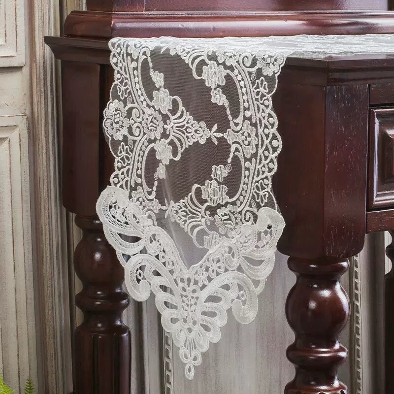 Exquisite Tulle Lace Embroidered Table Runner Mats Flag European Style Desk Placemat Bordado Christmas Wedding Decoration