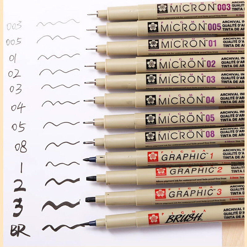 Sakura-impermeável Micron Liner Pen, Manga Design Sketch, Desenho caneta agulha, Arte Profissional Suprimentos