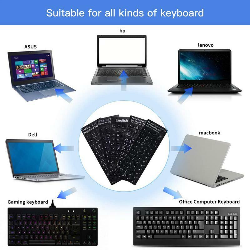 Russo espanhol francês alemão teclado adesivos letra alfabeto layout etiqueta preta para computador portátil desktop computador