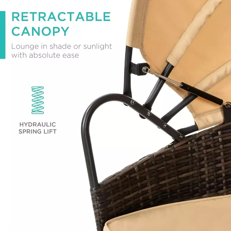 Set kursi panjang percakapan Modular teras anyaman Daybed dengan pengaturan 2-in-1, kursi dapat disesuaikan, klip