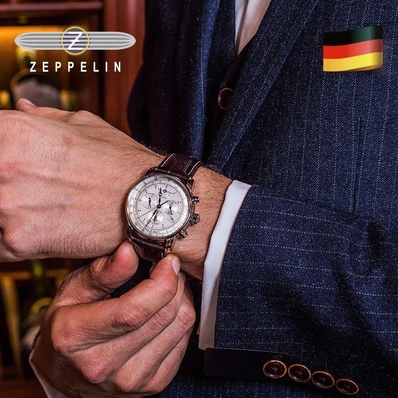 Relógios de luxo originais masculinos, data automática, movimento quartzo, relógio de pulso multifuncional, relógio zeppelin masculino na moda, 2024