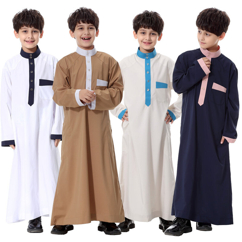 2024 busana Muslim pakaian Islami pria anak-anak anak laki-laki Jubba thobs Abaya jubah Arab putih Pakistan pakaian Arab gaun anak-anak